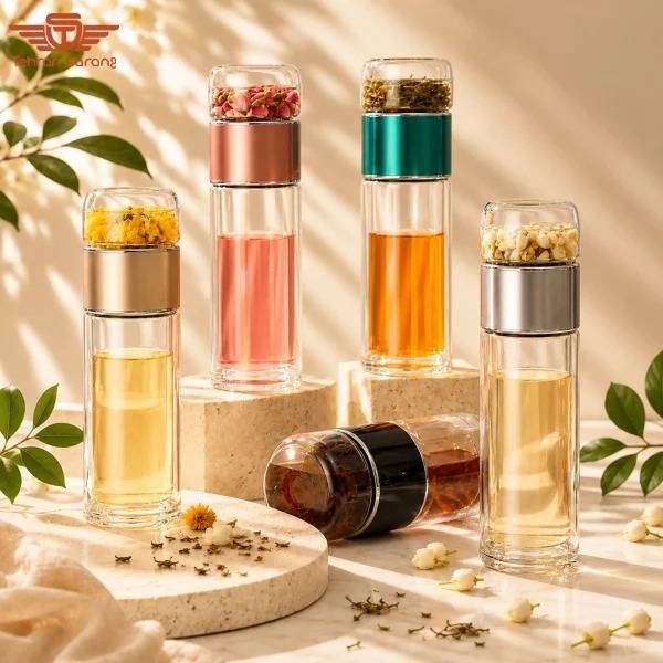 فلاسک دمنوش ساز شیشه‌ای دوجداره